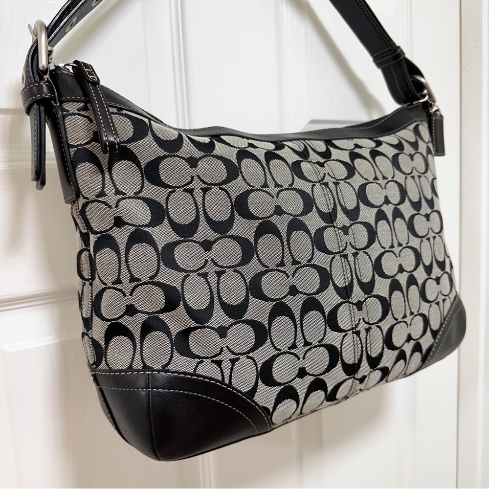Coach Soho Signature Jacquard Black Leather Trim‎ Large Hobo Vintage Y2K - Picture 3 of 14